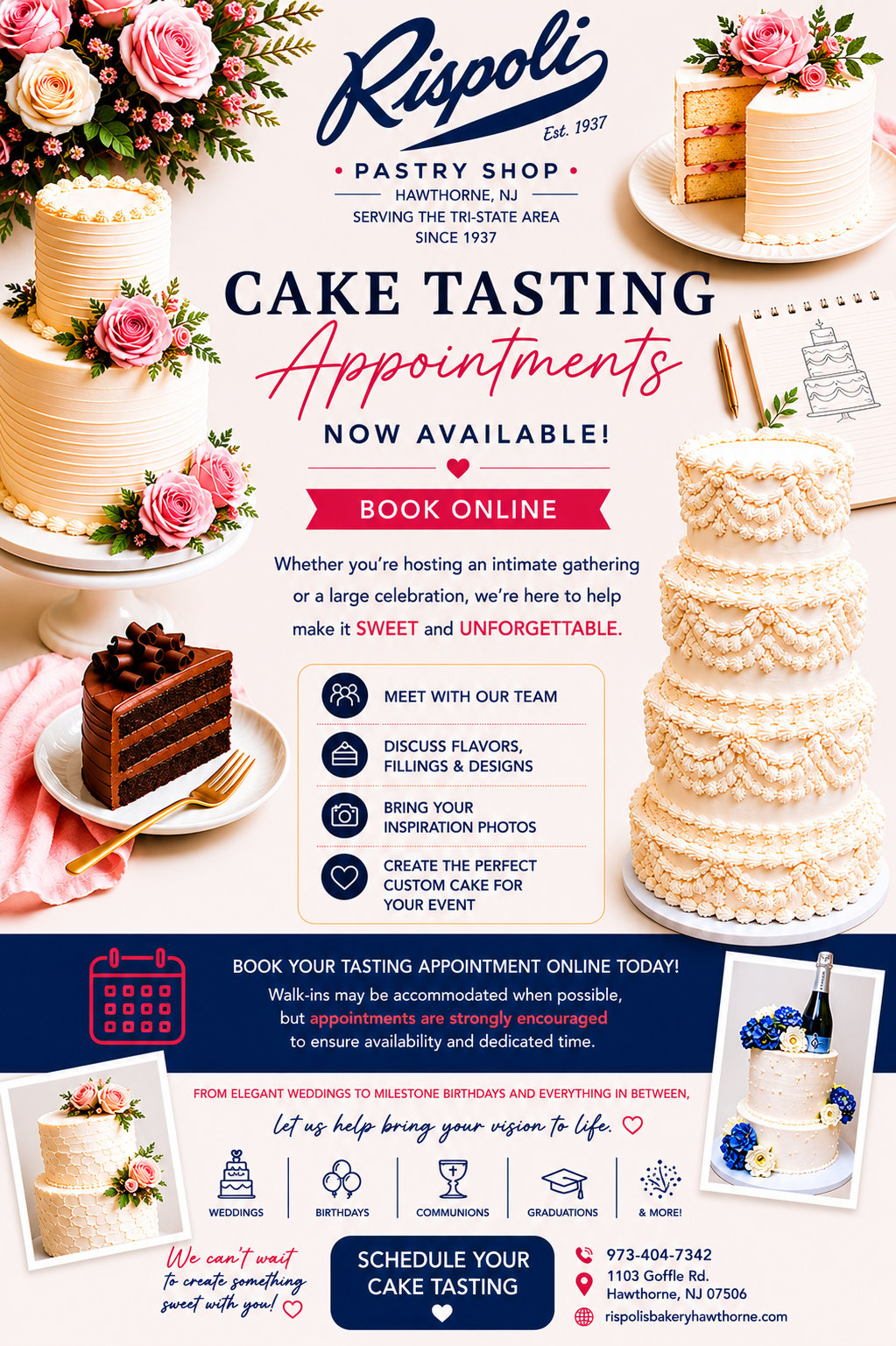 Cake Tasting Appointments at Rispoli's in Hawthorne